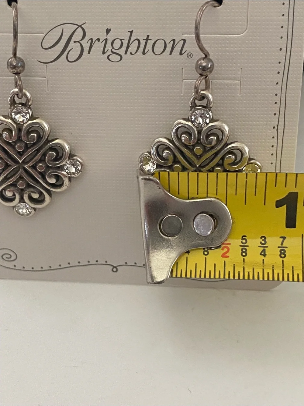 Brighton Alcazar Silver Heart Filigree Clover Drop Earrings with Crystal Accents